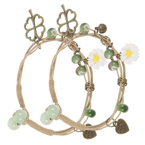 LIOOBO 2 Stück Teiliges Vintage Armband mit Four Leaf Anhänger Ethnischer Stil Geflochtenes Handgelenkband für Damen und Mädchen Langlebiges Modeschmuck für Freundinnen und Alltag von LIOOBO