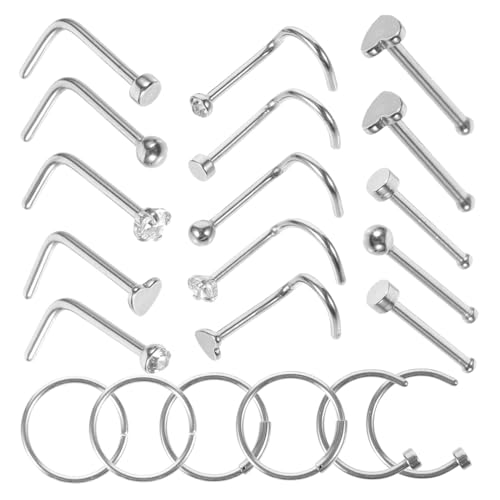 LIOOBO 21 Stck Teiliges Nasenring aus Edelstahl Dezente Nasenpiercing Hoops und Studs für Damen Hypoallergen Vielseitig Tragbar zu Alltag und Festlichkeiten von LIOOBO