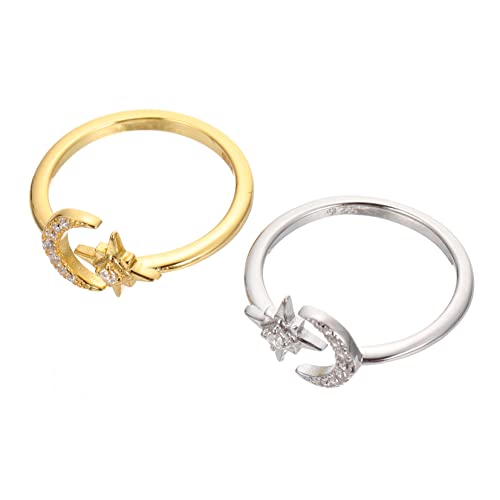 LIOOBO 2stücke Offene Damenringe Schmuck Verstellbare Fingerringe Vintage Mond Stern Design Ringe Für Frauen Alltag von LIOOBO