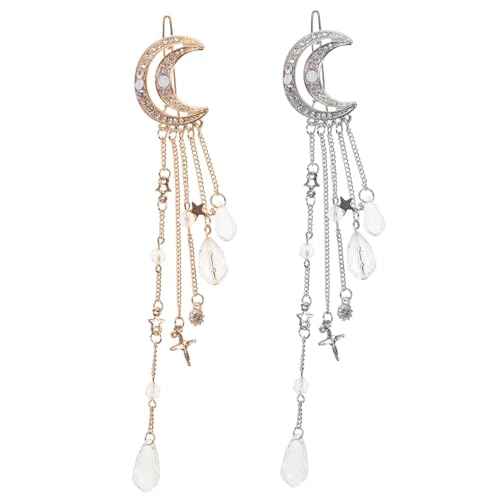 LIOOBO 2er Set Mond Haarklammer Und Stern Haarspange in Gold Und Silber – Vintage Haarschmuck Für Damen Und Mädchen - Ideal Für Weihnachten Und Festliche Anlässe von LIOOBO