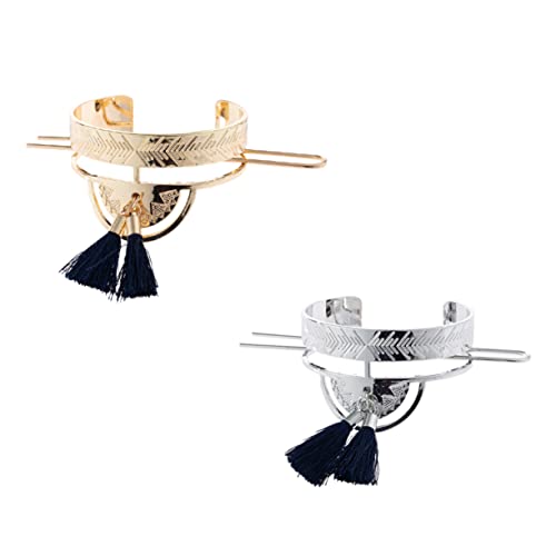 LIOOBO 2er Set Vintage Haar Manschetten Mit Quasten – Dekorative Brötchenhalter Aus Geometrischem Design Für Stilvolle Frisuren - Ideal Für Mädchen Und Frauen - in Elegantem Silber von LIOOBO