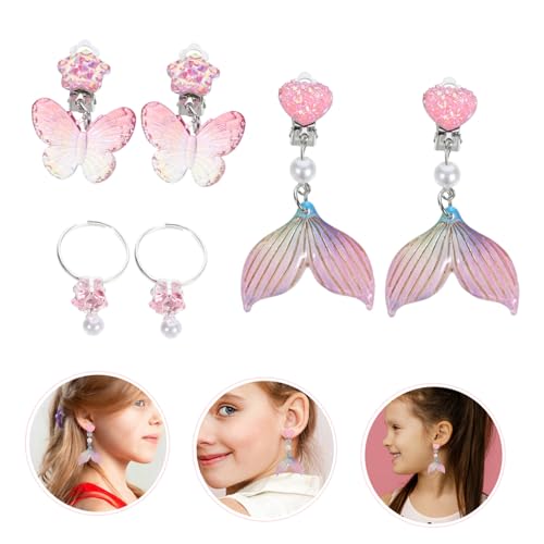LIOOBO 3 Paare Mädchen Clip Ohrclips ohne Ohrloch Süße Meerjungfrau Ohrdekoration in Buntem Leichte Party Ohrschmuck für Bequemes Anlegen Langlebiges Material von LIOOBO