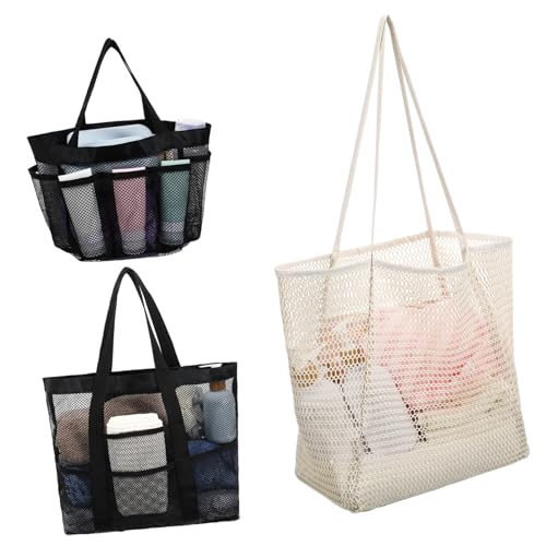 LIOOBO 3 Stück Große Mesh Strandtasche Teiliges Nylon Strandtaschen mit Robusten Griffen für Damen Geräumig Reißfest für Strandurlaub Schwimmausrüstung und Reisen von LIOOBO