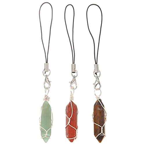 LIOOBO 3 Stück Schlüsselanhänger Natürlichem Stein Anhänger für Rucksack Dekorative Kette Handgefertigt mit Grünem Jaspis Tigerauge und Jaspis für von LIOOBO