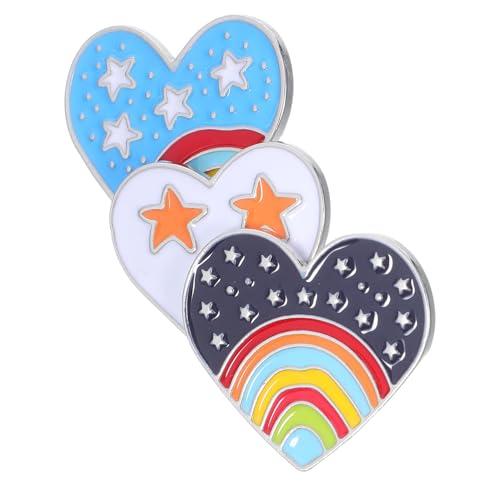 LIOOBO 3stücke Herzform-brosche Mit Regenbogenstern Bunte Emaille-anstecknadeln Für Kleidung Rucksäcke Hüte Dekorative Schmuckbrosche Für Tägliche Verwendung von LIOOBO