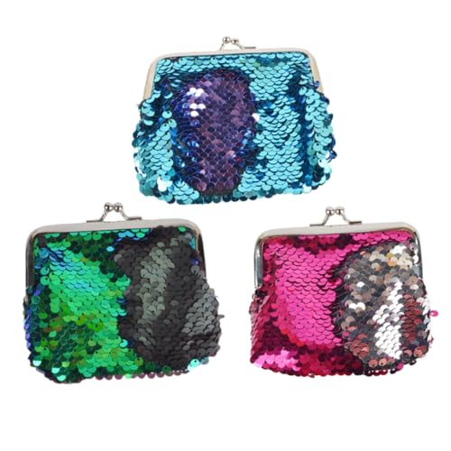 LIOOBO 3 Stück Teiliges Mädchen Münzbörsen mit Modischen Meerjungfrau Pailletten Kleine Stylische Portemonnaies in Grün schwarz Rosa Silber und Blau violett für Karten und Kleingeld von LIOOBO