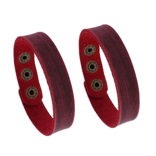 LIOOBO 4 STÜCKE Retro Rotes Lederarmband Breit Schlichtes Unisex Kuhhaut Armband Atmungsaktive DIY Handkette Bequemes Modeschmuck für Alltag von LIOOBO