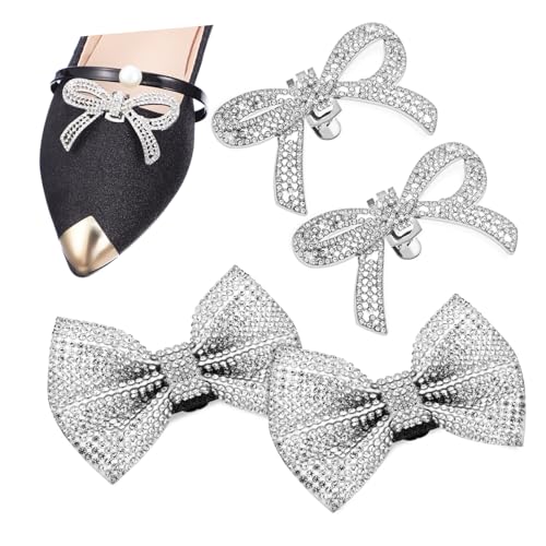 LIOOBO 4 Stück Strassbesetzte Schuhclips Teiliges Bowknot Design für Pumps und Flache Schuhe Stabile Metallclips Wiederverwendbar Einfache Anwendung Modischer Schuhschmuck für Damen von LIOOBO