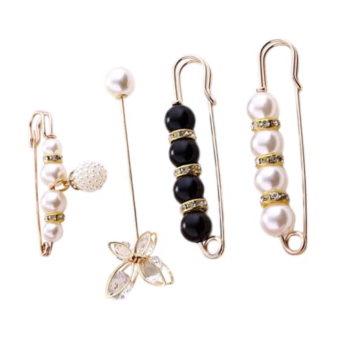 LIOOBO 4 Stück Teiliges Sicherheitsnadeln mit Perlenbroschen Schal und Pullover Clips Vielseitige Kleider und Taillenfixierung Eleganter Damenschmuck für Alltag und Feierlichkeiten von LIOOBO