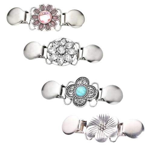 LIOOBO 4 Stück Vintage Strickjacken Clips aus Langlebiger Legierung mit Rutschfester Blumenbrosche Dekorativ und Einfach Anzubringen für Damen Cardigan Verschluss und Pullover Schmuck von LIOOBO