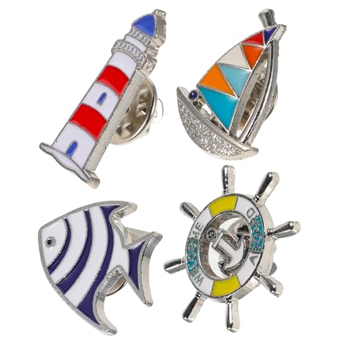 LIOOBO 4-teiliges Anstecker-Set Mit Leuchtturm Segelboot Und – Kreative Pins Für Kleidung Jacken Und DIY Projekte Im Maritimen Stil von LIOOBO