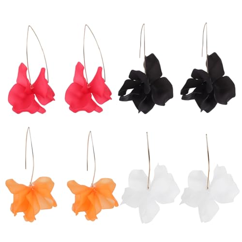 LIOOBO 4Paare Blumenohrringe für Frauen Handgefertigte Dangle Ohrstecker Verschiedenen Farben für Strandpartys und Besondere Anlässe von LIOOBO