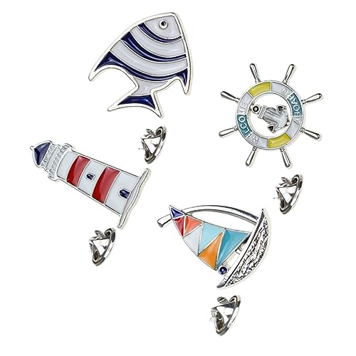 LIOOBO 4er Set Kreative Segeln Leuchtturm Metall Broschen – Entzückende Pins Für Frauen - Ideal Als Kragen-Pin Im Mediterranen Stil von LIOOBO