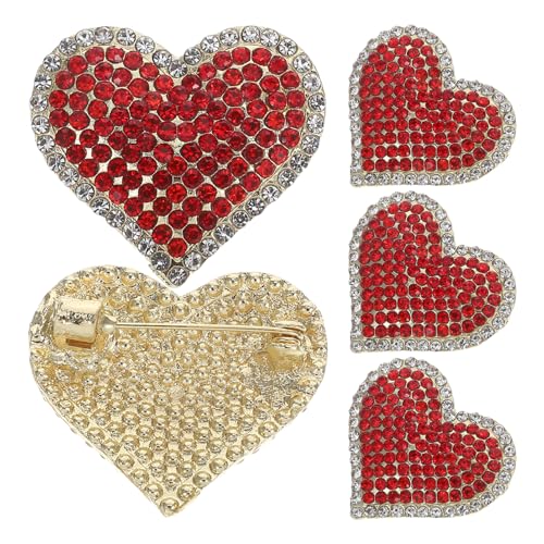 LIOOBO 5 Stück Teiliges Rote Herz Strass Brosche für Frauen Herzform Anstecknadel für Hochzeiten Valentinstag Kreative Kleidung Taschen Hüte von LIOOBO