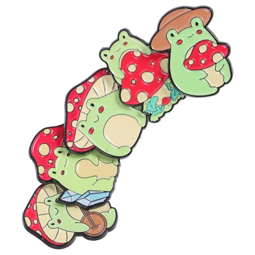 LIOOBO Niedliche Frosch und Pilz Broschen Satz 5 Stücke Emaille Anstecker für Rucksäcke Kleidung und Hüte Zubehör für Kawaii von LIOOBO