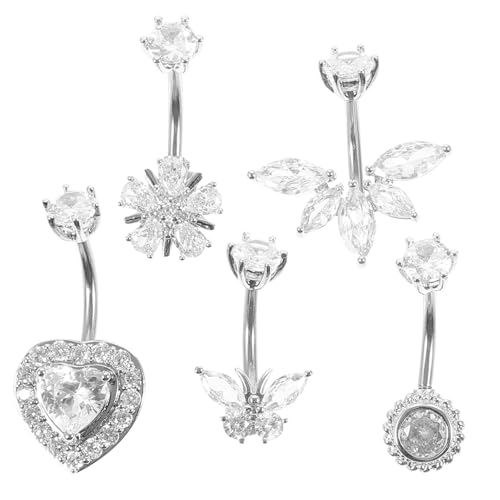 LIOOBO 5stücke Bauchnabelring Mit Zirkonia Für Frauen Mit Stücken Baumelnde Bauchnabelringe Mit Strasssteinen Kurzer Bauchnabelpiercing Schmuck von LIOOBO