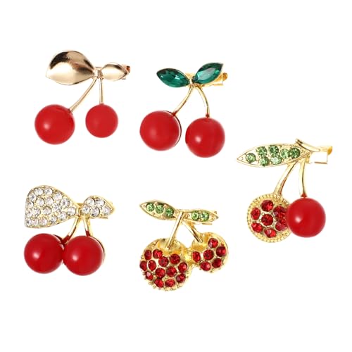 LIOOBO 5Stücke Teiliges Strassbroschen Kirschform für Damen Anstecknadeln für Kleidung Taschen und Hüte Verarbeitet und Glänzend von LIOOBO