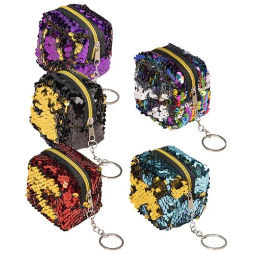 LIOOBO 5stücke Mini Geldbörse Glitzernde Quadratische Taschen Für Kosmetik Schmucksachen Schlüssel Reißverschluss Praktische Aufbewahrung Für Damen in Rot Grün Schwarz von LIOOBO