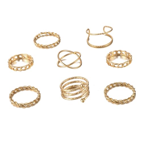 LIOOBO 8 Stück Teiliges Vintage Ringe Set Damen Stapelringe aus Langlebiger Legierung Finger Ringe Kreativ Eleganter Goldfarbener Schmuck für Alltag und Party von LIOOBO