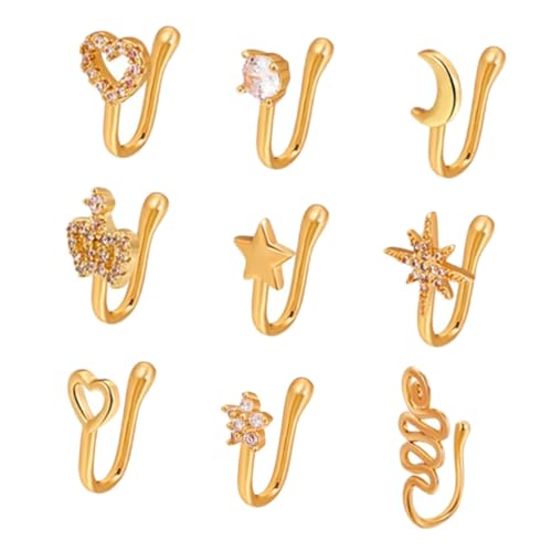 LIOOBO 9 Stück Teiliges U Förmiges Nasenring aus Kupfer Piercing Nasenklammern für Damen Leichte Langlebige Fake Nasenringe mit Feinem und Bequemer von LIOOBO