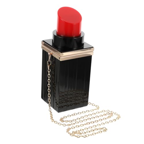 LIOOBO Abendtasche Damen Lippenstift Design Kompakte Clutch Handtasche mit Resin Kette Modisch Vielseitig für Dinner Party Bankett Verarbeitet Schwarz von LIOOBO