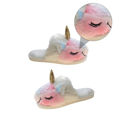 LIOOBO Adorable Cartoon Einhorn Hausschuhe Damen Flauschige Winter Pantoffeln Warm Sanft Rutschfest Weiche Sohle Bequeme Indoor Slippers für Kalte Tage von LIOOBO
