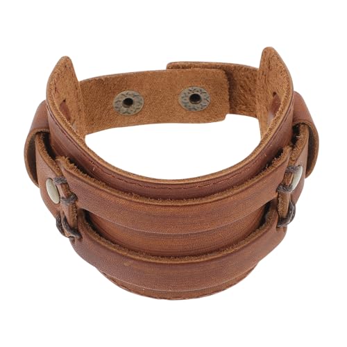 LIOOBO Echtes Material Armband Für Herren Breites Punk Cuff Armband Vintage Stil Modisches Mit Feiner Verarbeitung in Braun Für Verschiedene Outfits von LIOOBO