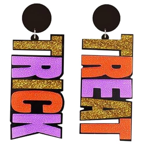 LIOOBO Asymmetrische Halloween Ohrhänger Damen Acryl Buchstaben Ohrringe Leichtes Design Farbverlauf Glitzer Drop Earring Modischer Schmuck für Party und Alltag LIOOBO Asymmetrische Halloween Ohrhänger Damen Acryl Buchstaben Ohrringe Leichtes Design Farbverlauf Glitzer Drop Earring Modischer Schmuck für Party und Alltag von LIOOBO