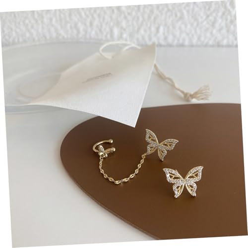 LIOOBO Asymmetrische Ohrklemme mit Silberstift Voller Strasssteine Schmetterlingsförmig Modische Ohrdekoration für Frauen Langlebiger Legierungs schmuck für Partys und Alltag von LIOOBO