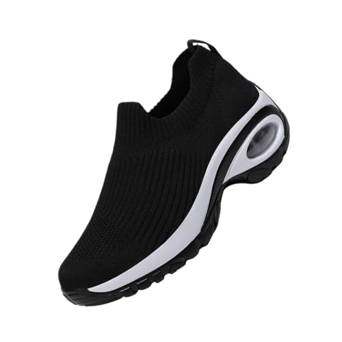 LIOOBO Atmungsaktive Damen Sportschuhe mit Elastischem Obermaterial rutschfeste Laufsohle Leicht und Angenehm für Fitness Freizeit und Langes Gehen für Training und Reisen Schwarz von LIOOBO