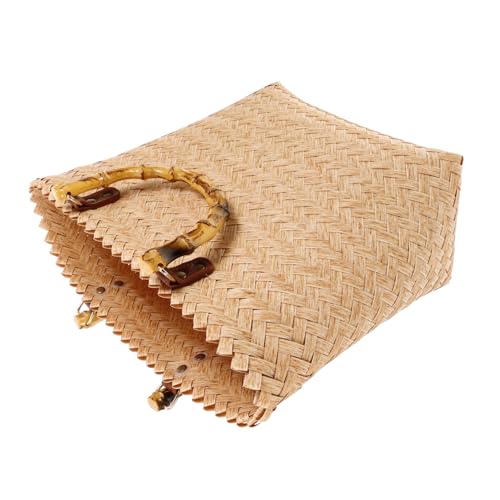 LIOOBO Boho Strohtasche Damen Handgewebte Rattan Strandtasche Sommerliche Umhängetasche mit Holzgriff Große Vielseitige Einkaufstasche für Urlaub Strandparty Beige von LIOOBO