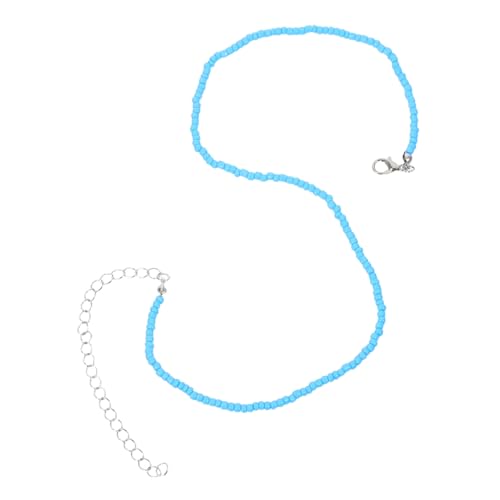 LIOOBO Bunte Reisperlen Halskette Damen Einlagig Einfaches Kettchen Blau Boho Schmuck Für Frauen Party Strand Urlaub von LIOOBO