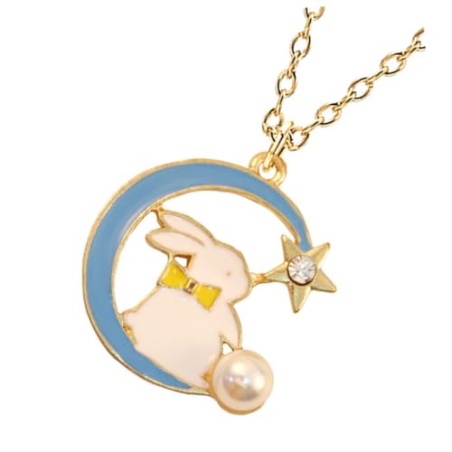 LIOOBO Cartoon Halskette mit Mond und Hasen Anhänger Legierte Party Schmuckkette für Mädchen Niedliches Geschenk für Kleinkinder Langlebiges Design für Geburtstagsfeiern und von LIOOBO