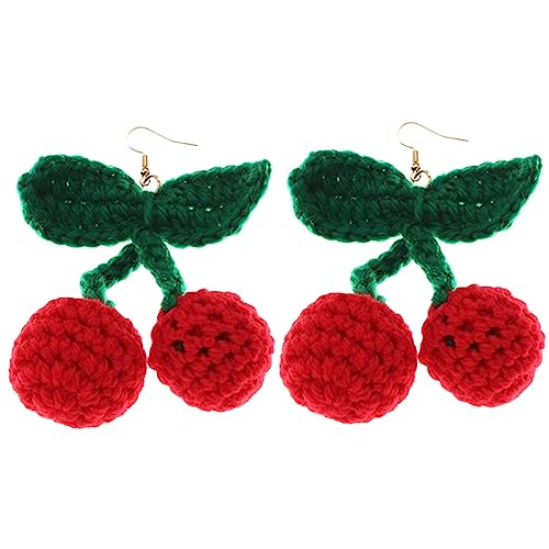 LIOOBO Cherry Ohrringe Damen Kreative Handgestrickte Winter Ohrhänger Leichtes Auffälliges Design für Alltag und Party von LIOOBO