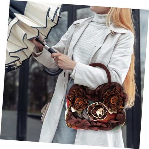 LIOOBO Damen Canvas Handtasche mit Blumenmuster Leichter Shopper mit Reißverschluss PE Gefüttertem Boden Praktische Umhängetasche für Alltag Einkaufen und Freizeit Mittelgroß Braun von LIOOBO