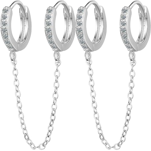 LIOOBO Damen Doppel piercing Ohrringe mit Zirkonia Lange Ketten creolen aus Kupfer Hautfreundlicher Modeschmuck Eleganter Schmuck für Alltag und von LIOOBO