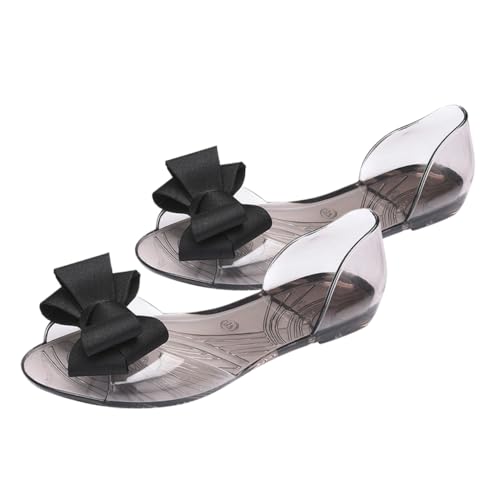 LIOOBO Damen Flache Jelly Sandalen mit Schleife Sommer Strand Schuhe Kreatives Design Leicht Zu Tragen Robust Schwarz von LIOOBO