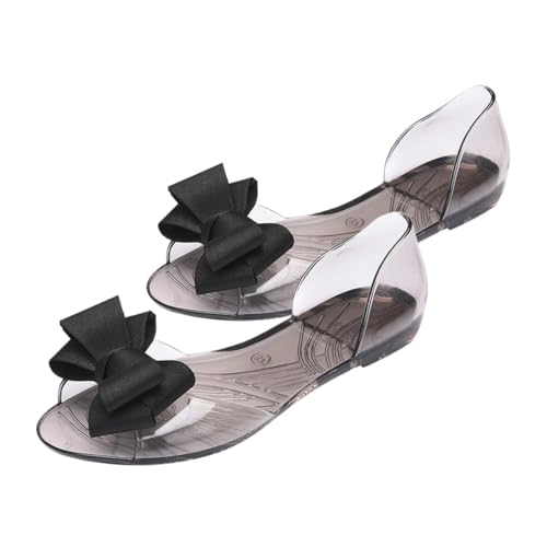 LIOOBO Damen Jelly Sandalen Flach Bowknot Kreativ Sommer Strand Schuhe Schwarz Bequeme Mode Pantoletten Leicht Atmungsaktiv von LIOOBO