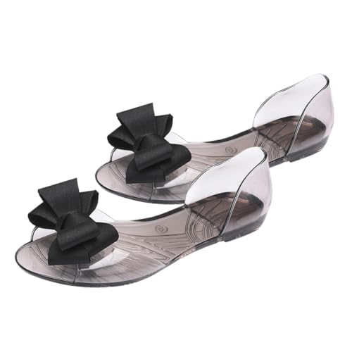 LIOOBO Damen Jelly Sandalen Flach mit Schleife Kreative Sommer Strandschuhe Offene Zehen Modische Leichte Sandaletten Schwarz und Langlebig von LIOOBO