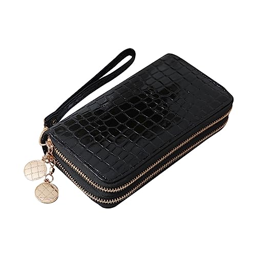 LIOOBO Damen Portemonnaie Schwarz PU Zipper Geldbörse Große Kapazität Mehrere Fächer Sicherheitstasche Vintage Stil von LIOOBO