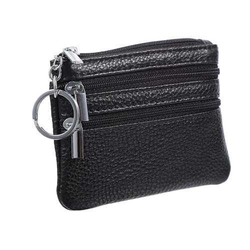 LIOOBO Damen Portemonnaie aus Rindsleder Multifunktionale Kleine Geldbörse mit Schlüsselring Langlebige Handtasche für Alltag Business und Reisen Schwarzes Kartenetui von LIOOBO