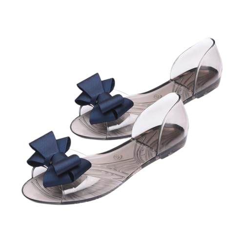 LIOOBO Damen Sandalen Flach Bowknot Sandaletten Sommer Strandschuhe Leicht Langlebig Kreativ für Strand und Alltag in Dunkelblau von LIOOBO