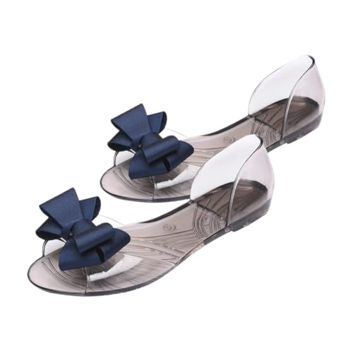 LIOOBO Damen Sandalen Flach Jelly Sandaletten Sommer Strandschuhe mit Schleife Kreativ Lässig Dunkelblau Leicht Ausziehbar von LIOOBO