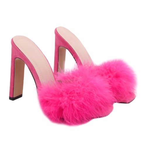 LIOOBO Damen Sandaletten mit Stabilem Absatz Modische Sommer Slipper Rutschfeste High Heels Eleganter Quadratischer Zehenbereich Komfortabel für Lange Tragezeit Geeignet für Party und von LIOOBO