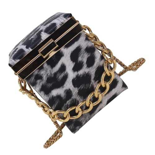 LIOOBO Damen Schultertasche Leopard Muster Ketten Box Tasche Leichtes Crossbody Bag Mode Umhängetasche für Party Abendveranstaltung Geschenkoption von LIOOBO