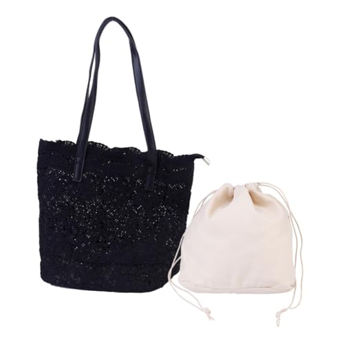LIOOBO Damen Schultertasche mit Feiner Spitzenstickerei Modische Handtasche in Schwarz Vielseitige Umhängetasche für Arbeit Shopping Reisen und Alltag Geräumig und Stilvoll von LIOOBO