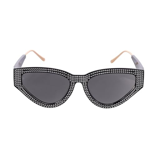 LIOOBO Damen Sonnenbrille mit Uv-schutz Metallischem Rahmen und Glänzenden Strasssteinen Modische Dreieckige Brille mit Weiß Verspiegelten Ac-gläsern Geeignet für Strand und von LIOOBO