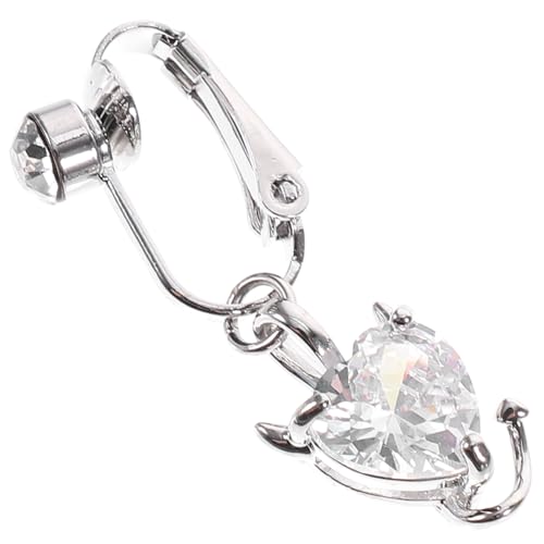 LIOOBO Fake Bauchnabelring Damen Clip Bauchnabelpiercing Hängend Herz Zirkonia Anhänger Weiß Wiederverwendbar Komfortabel Eleganter Körperschmuck Für Festival Party Alltag von LIOOBO