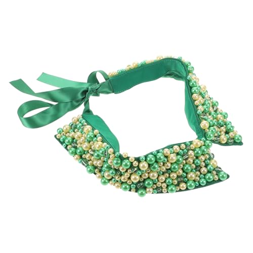 LIOOBO Falscher Hemdkragen Für Damen Abnehmbar Mit Grünen Perlenstickerei Verstellbarer Bindefunktion Stylischer Kragenaccessoire Für Outfits Und Events von LIOOBO