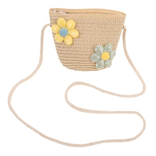 LIOOBO Fashionable Mädchen Umhängetasche Leichtem Strohwaren-Material Süße Und Stilvolle Sling Bag Für Mädchen Für Und Outdoor-aktivitäten Bucket Bag Mit Blumen-Design von LIOOBO